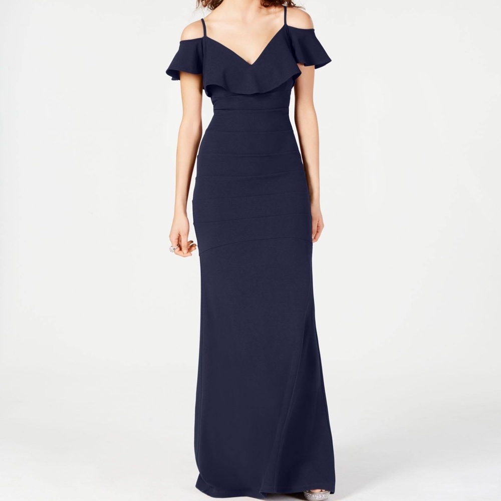 EMERALD SUNDAE Womens Navy Spaghetti Strap V Neck FullLength Formal Pencil Dress